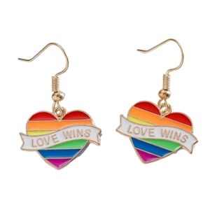 Rainbow Heart Love Wins Gold Tone Earrings